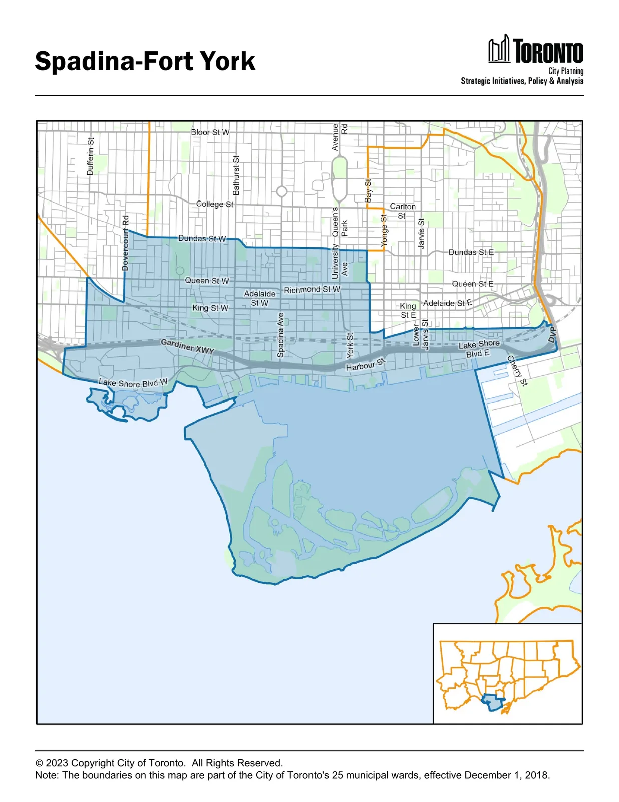 Ward 10 Spadina–Fort York boundary map